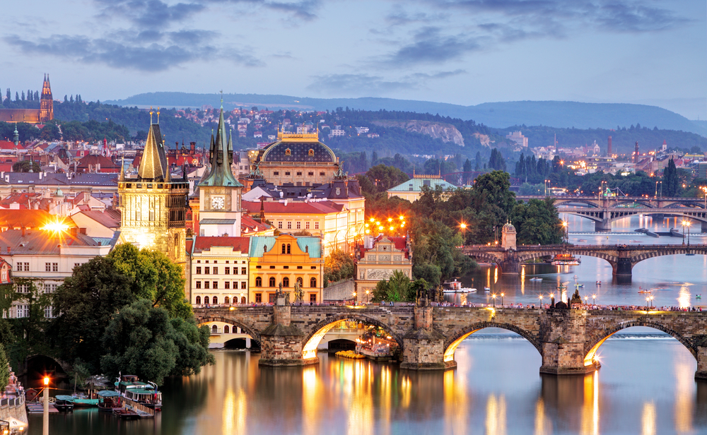 Prague,Cityscape,At,Night