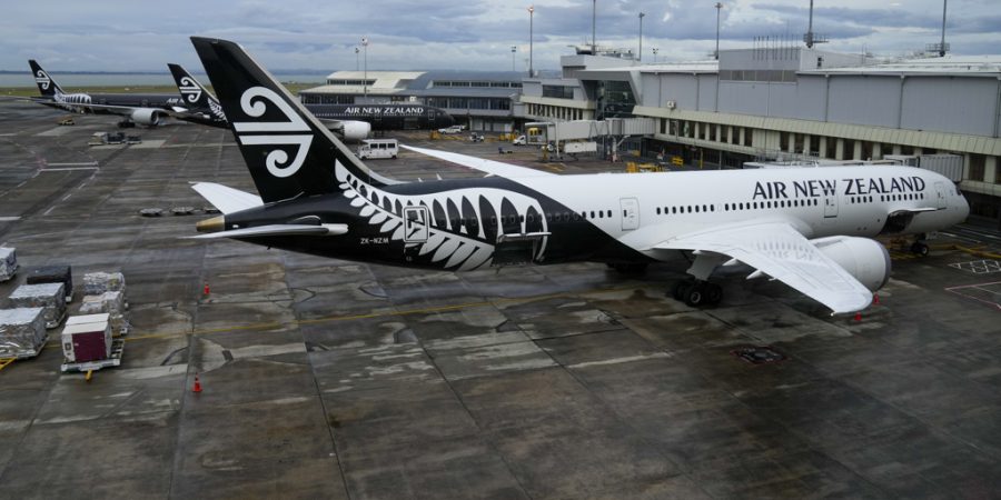 Air New Zealand passenger planes are parked on the tarmac at Auckland International Airport in Auckland, New Zealand, Wednesday, March 23, 2022. New Zealand's flagship airline said Wednesday it plans to start direct flights to New York in September, a route that would take more than 17 hours southbound and be among the longest nonstop flights in the world.(AP Photo/Mark Baker)